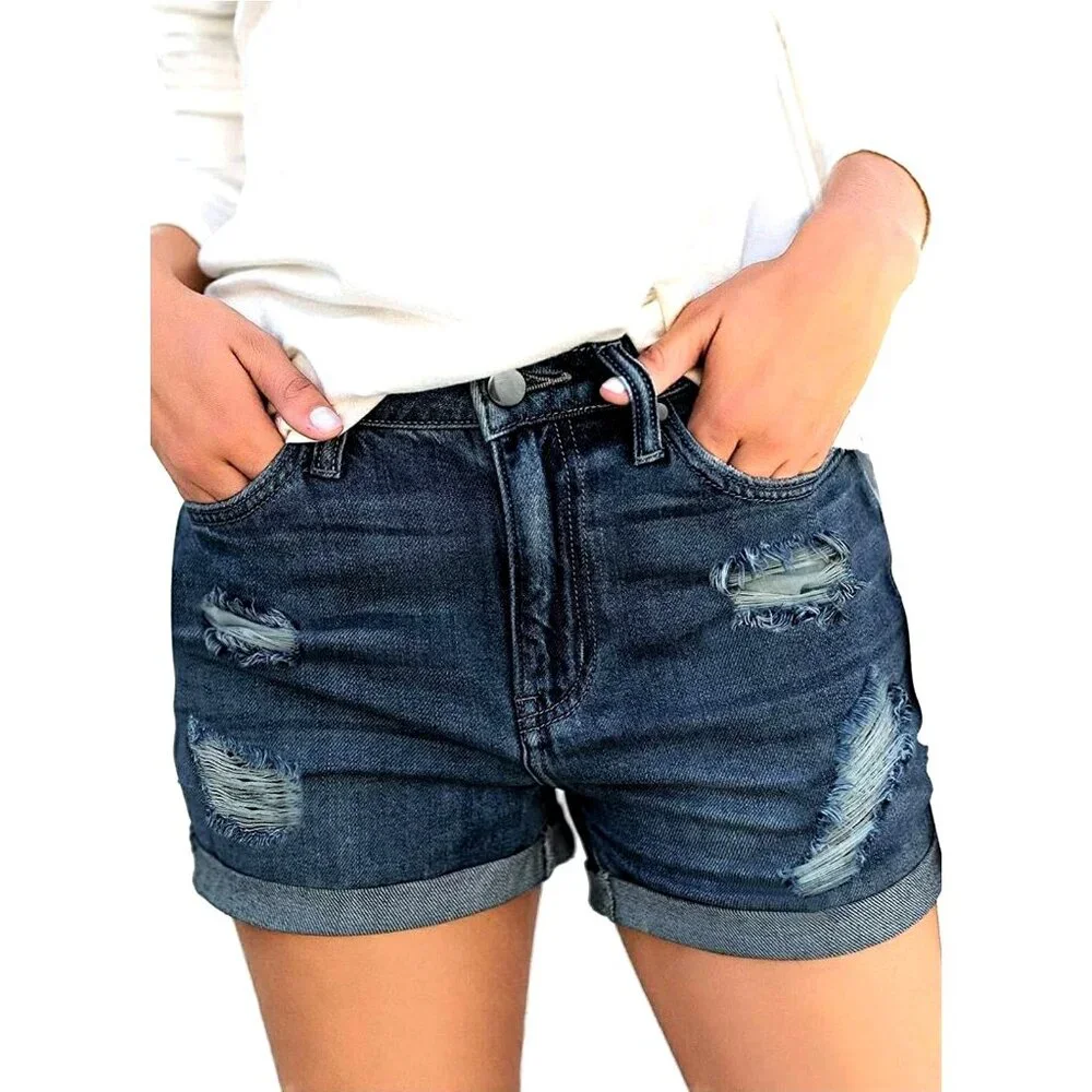 Shorts Sm Distressed Cuffed Ripped jean Denim Shorts Mid Rise Summer Classic
